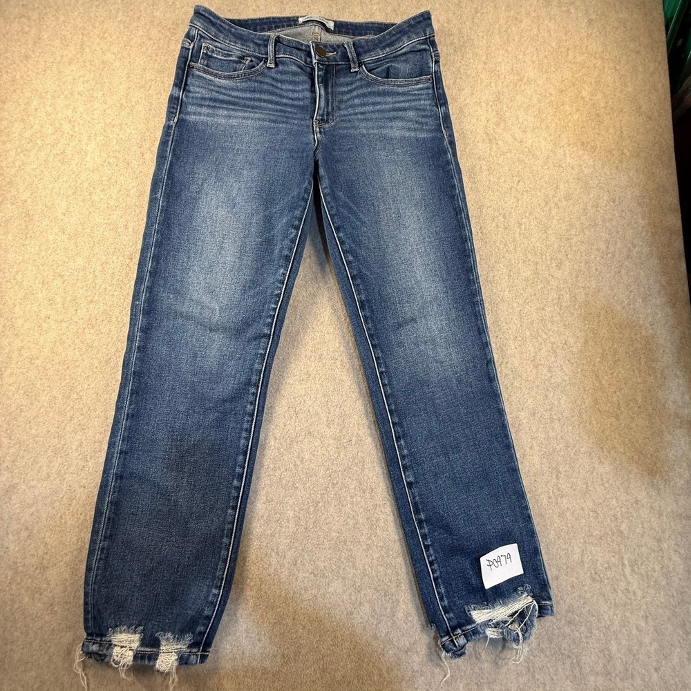 BKE Payton Mid Rise Cropped Straight Leg Jeans Distressed Hem 28x28 Medium Wash